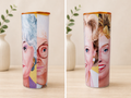 20 oz stainless steel tumbler with amber lid and wraparound face artwork