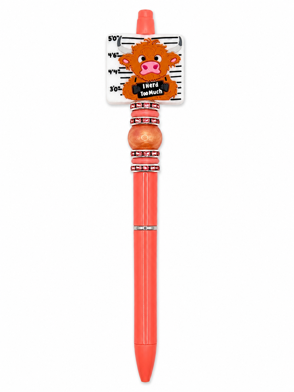 Red ballpoint pen with cartoon animal face clip detail