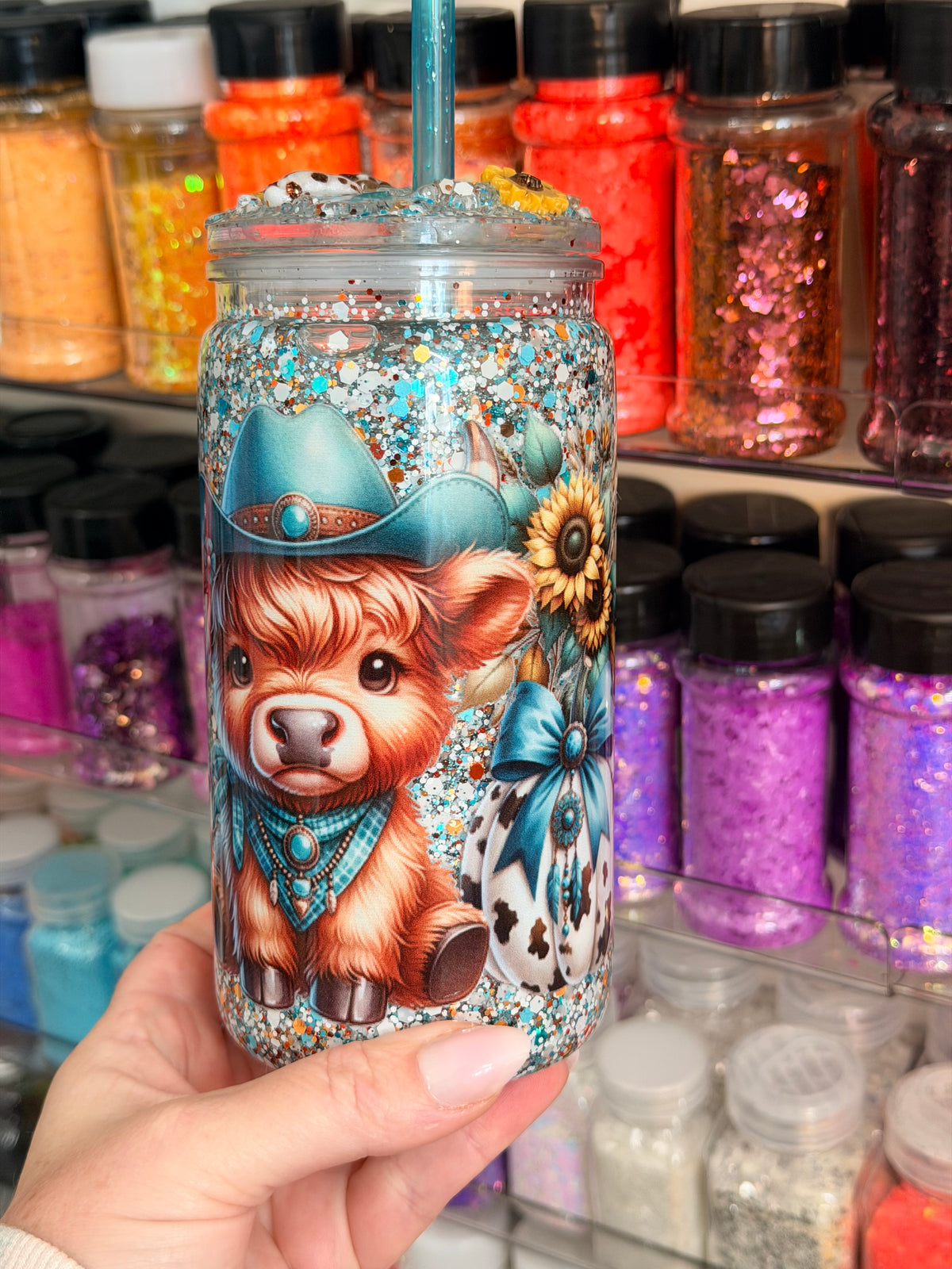 Hey There Pumpkins 16 oz Western Glitter Snow Globe Tumbler