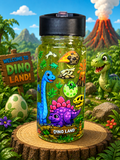 Kids dinosaur 10 oz cup with black lid, colorful prehistoric graphic