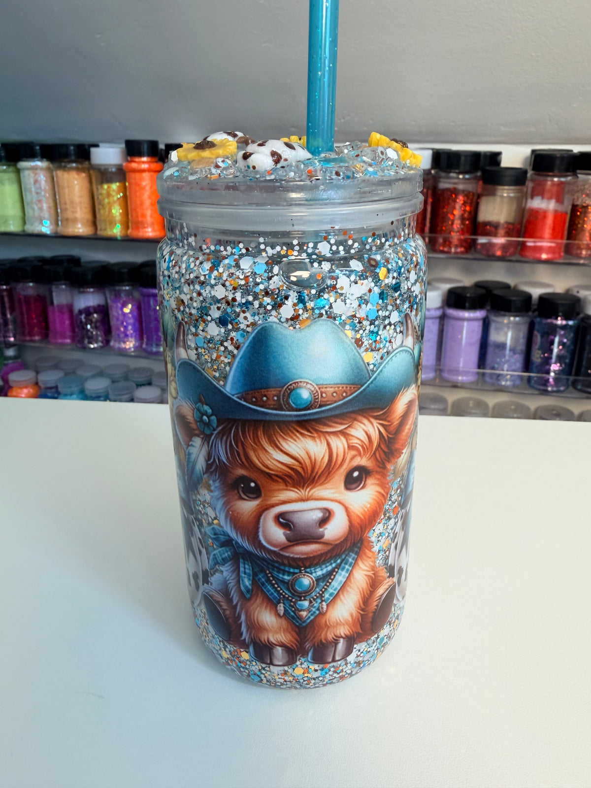 Hey There Pumpkins 16 oz Western Glitter Snow Globe Tumbler
