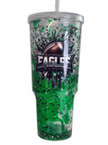 Eagles green acrylic glow lava tumbler, front logo and speckled drip graphic