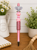 Elephant charm gel pen in pink with bead and rhinestone details