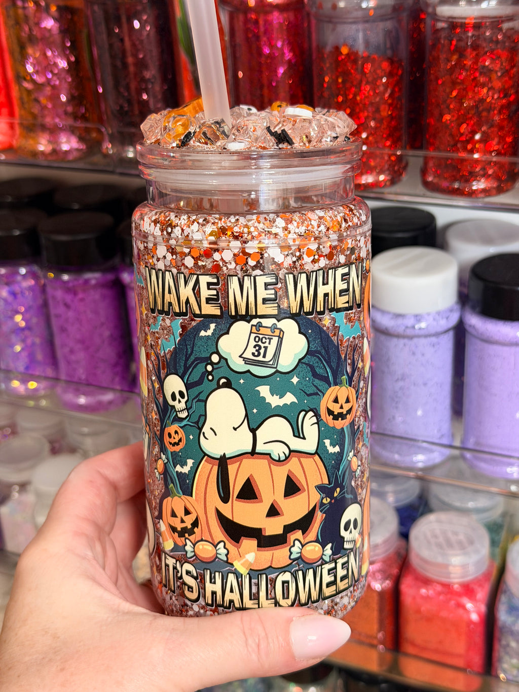 Wake Me When It’s Halloween 16 oz Acrylic Snow Globe Tumbler