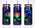 20 oz acrylic glitter tumbler with blue elephant graphic and colorful forest scene