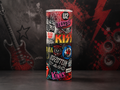 Stainless steel cup with colorful rock band print, vertical cylindrical design