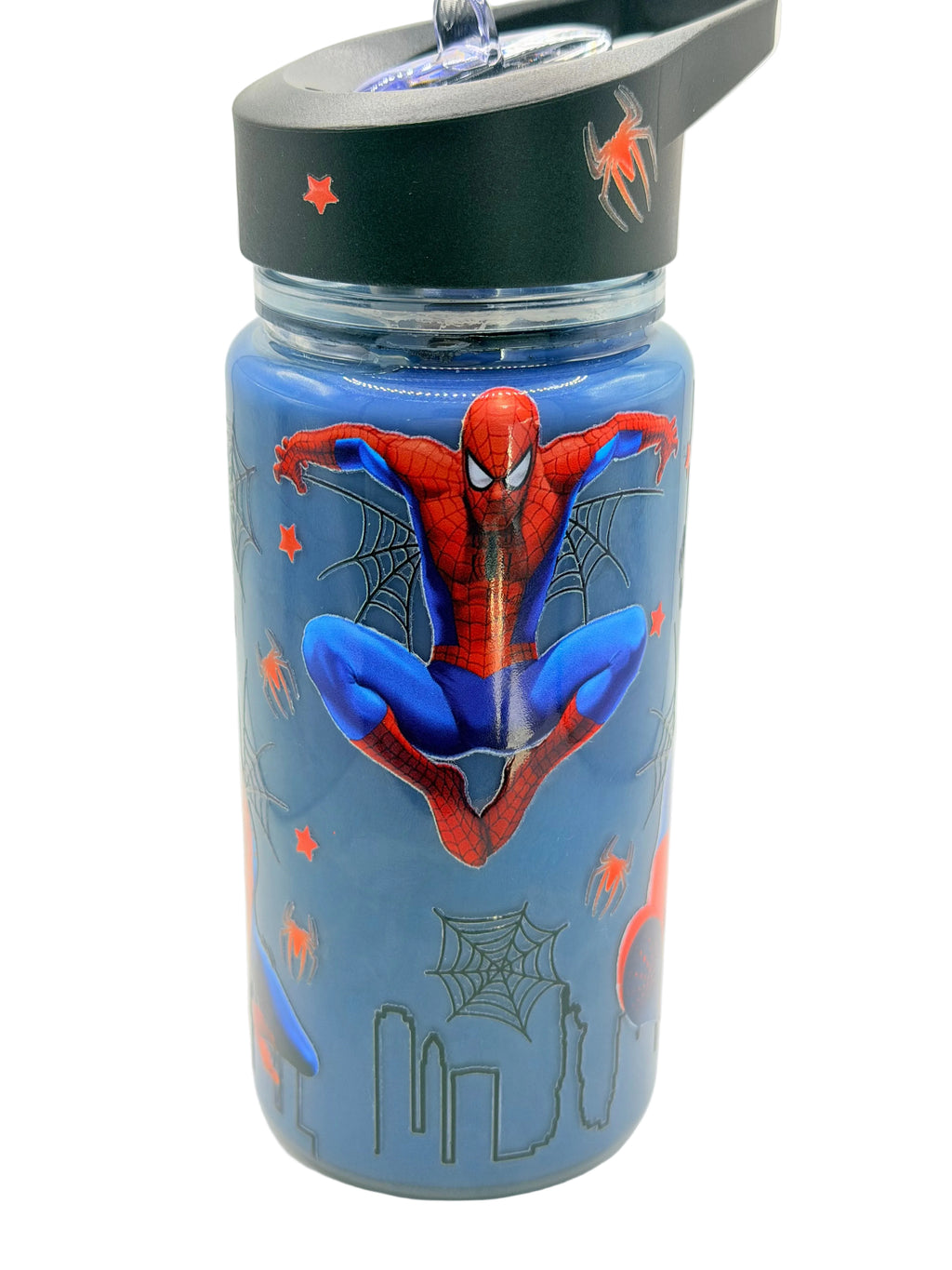 S-Man 10-ounce kids cup with dark flip lid, blue Spider-Man crouching graphic