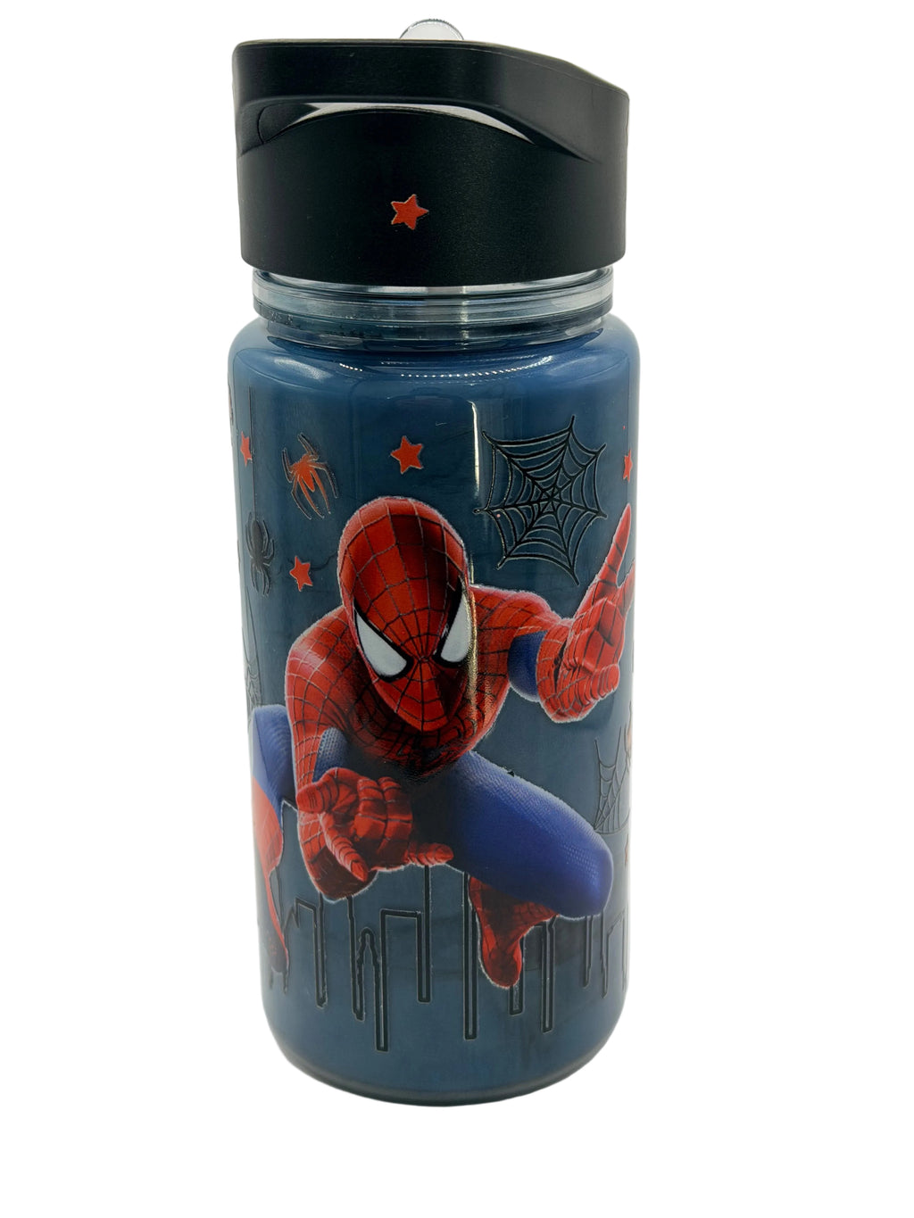 S-Man 10-ounce kids cup with dark flip lid, blue Spider-Man graphic front