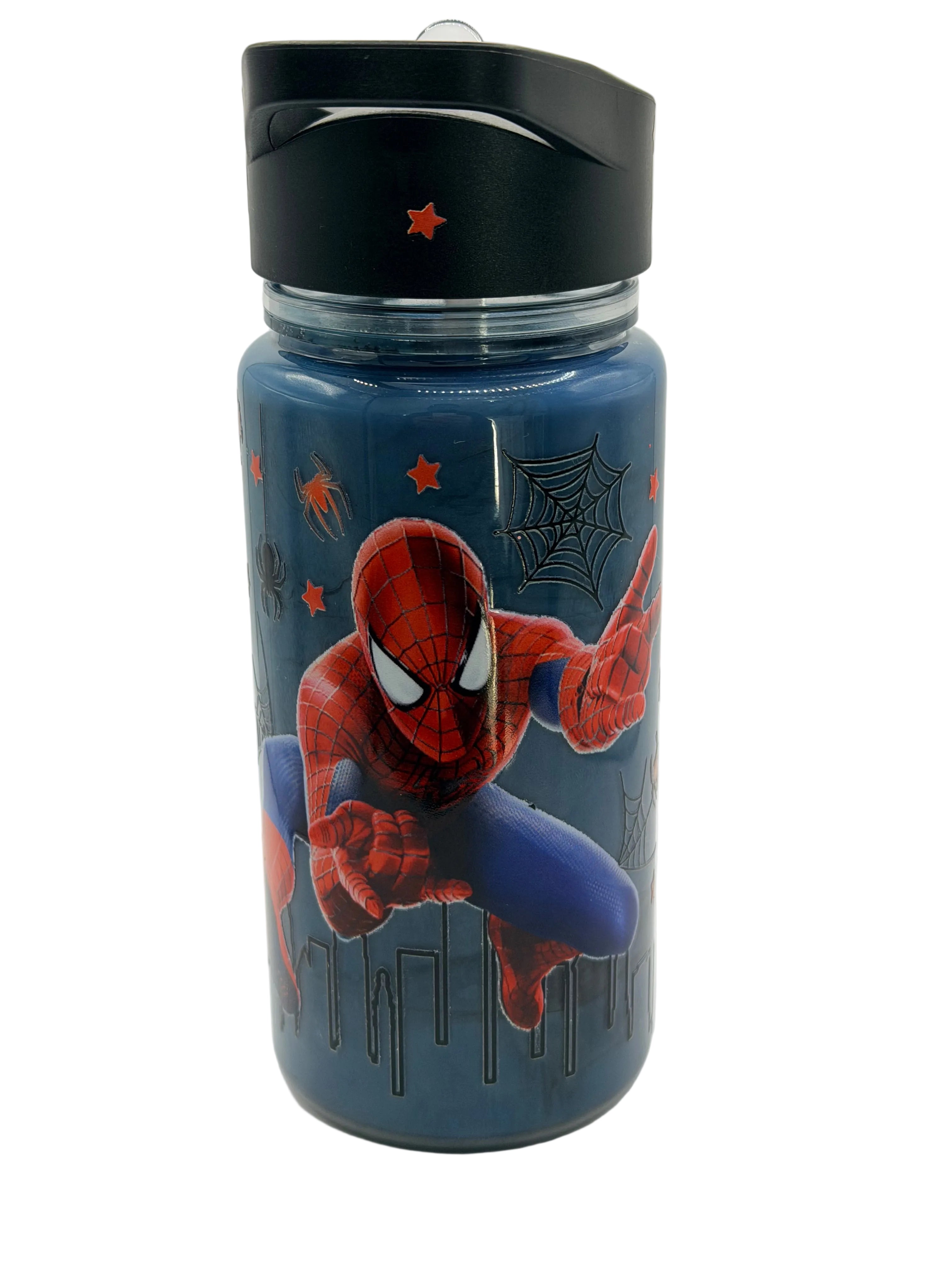 S-Man 10-ounce kids cup with dark flip lid, blue Spider-Man graphic front