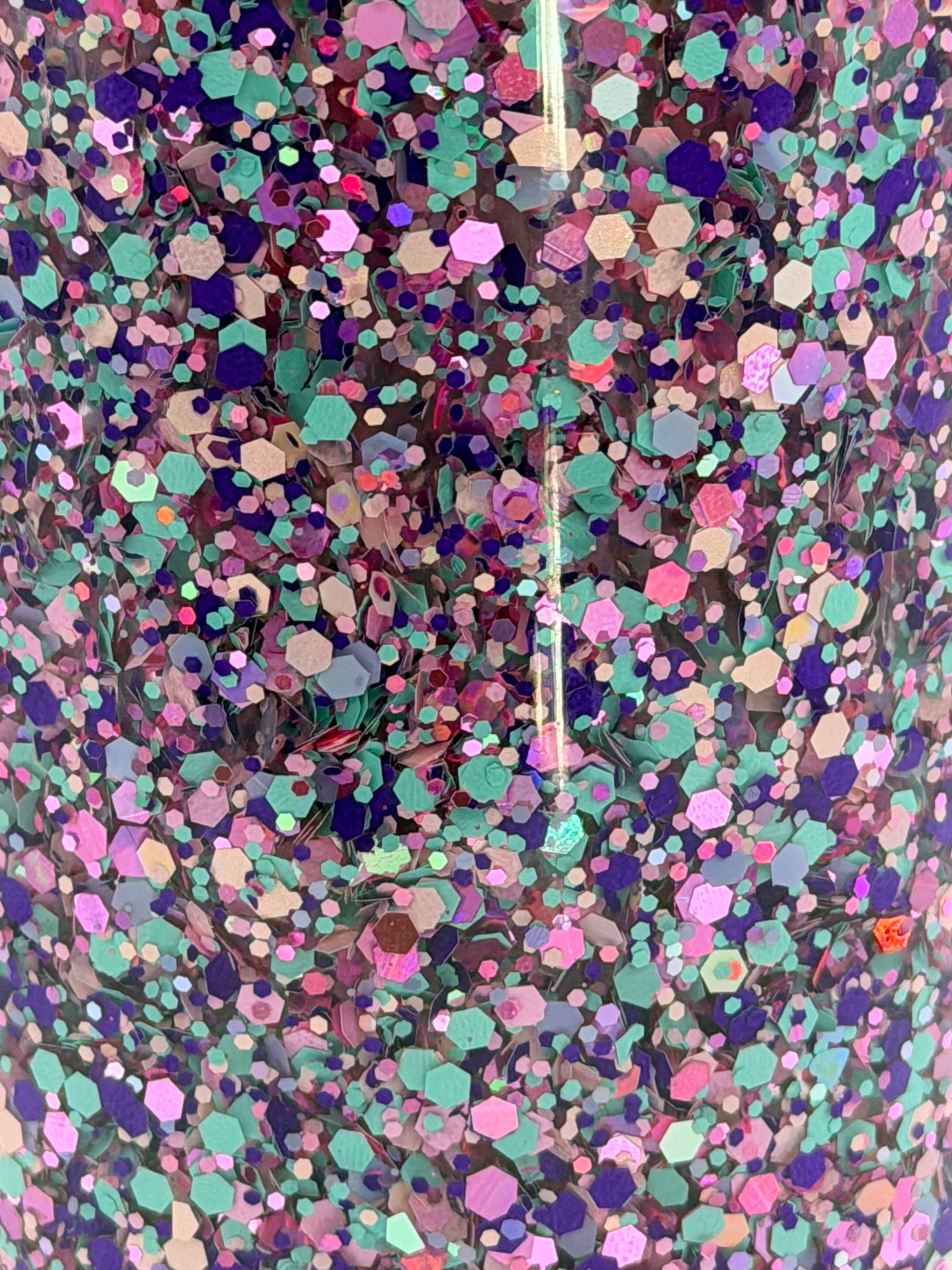 Glitter 16-ounce cup surface with multicolor hexagonal sparkle coating