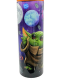 Space-themed stainless steel cup with cartoon alien character print