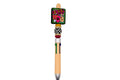Cowgirl lucky pen with colorful cowgirl cap, checkered ring, and wooden barrel