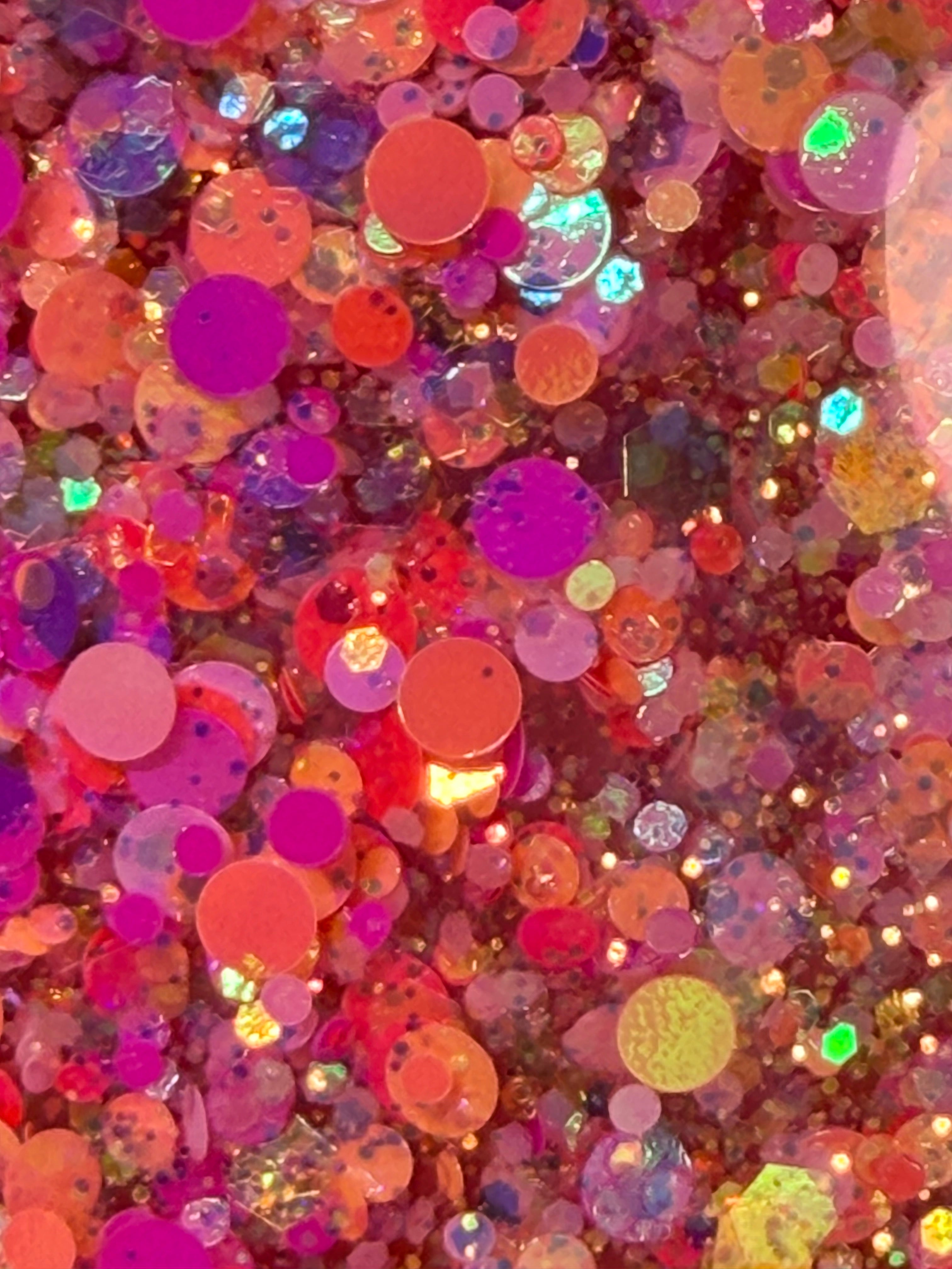 Glitter acrylic tumbler, close-up of multicolor holographic sequins