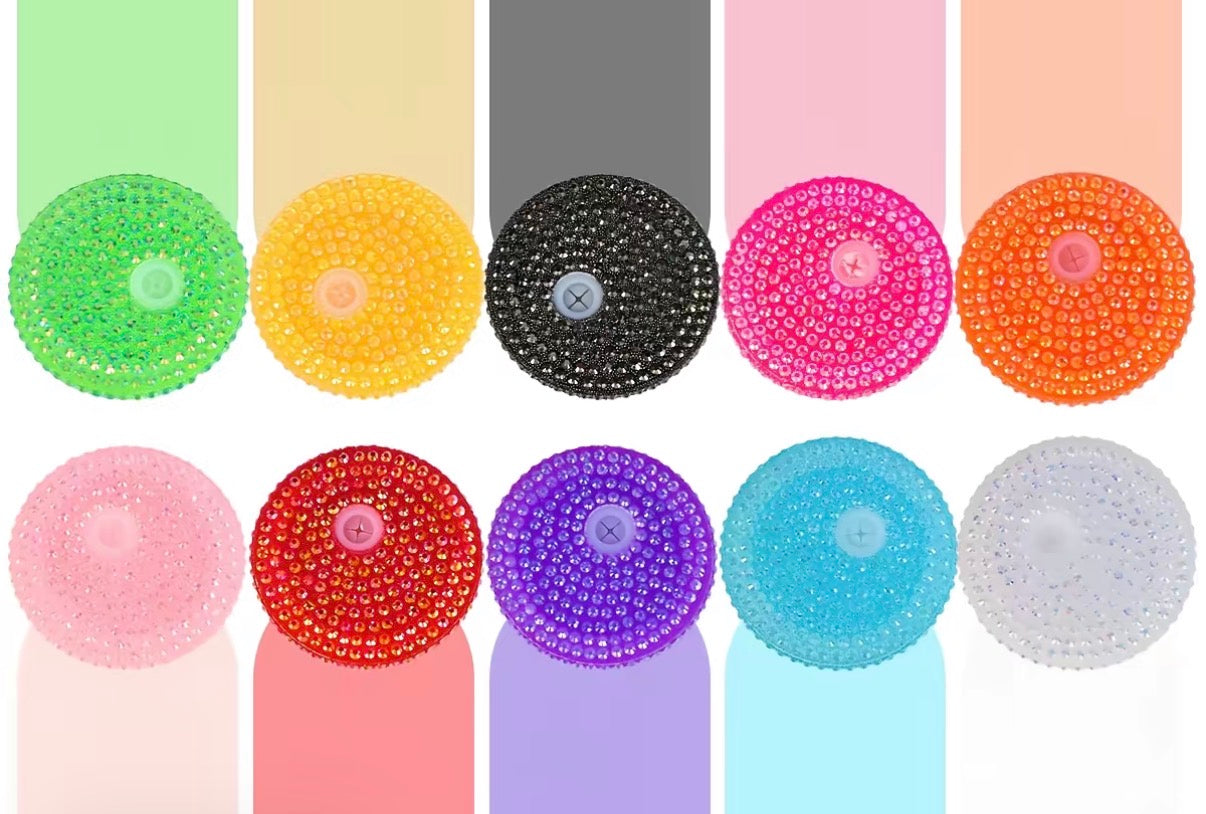Bling lid add-on with assorted glitter colors, round jeweled top