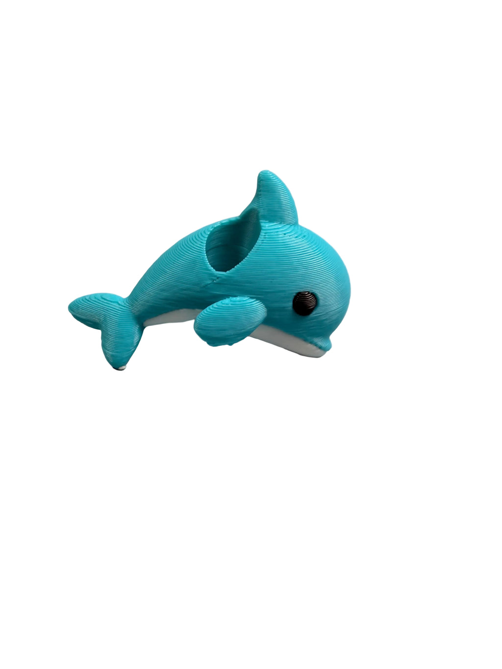 Dolphin-shaped acrylic tumbler lid topper in teal, with drinking straw opening