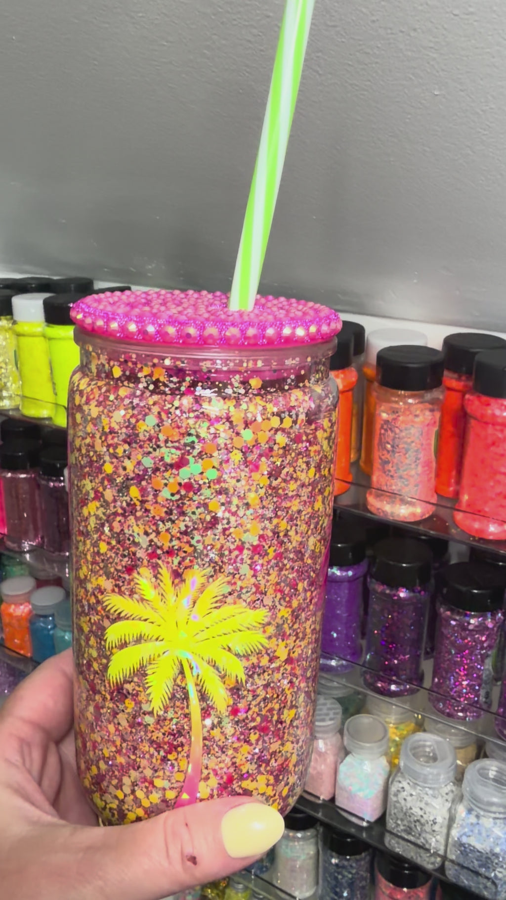 16oz Acrylic Snow Globe- Palm Trees 🌴